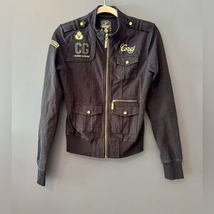 COOGI Couture Women’s Black Gold Military Hooded Jacket Patches. Medium. 90s y2k